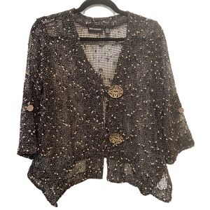 Nina Leonard Coconut Button Knit Bolero Cardigan Topper Black S New